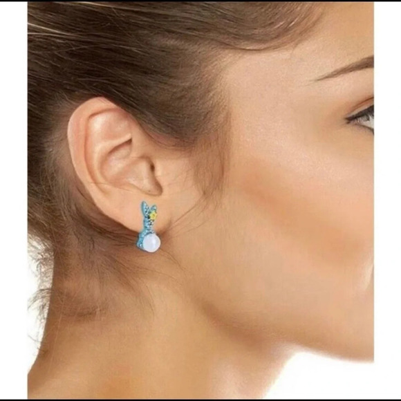 BETSEY JOHNSON Easter Pave Crystal Faux Pearl Tails Bunny Rabbit Earrings NWT - Picture 6 of 6